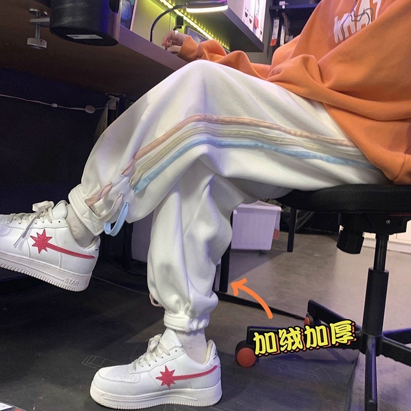 Quần baggy thun da cá phối sọc ống rỗng