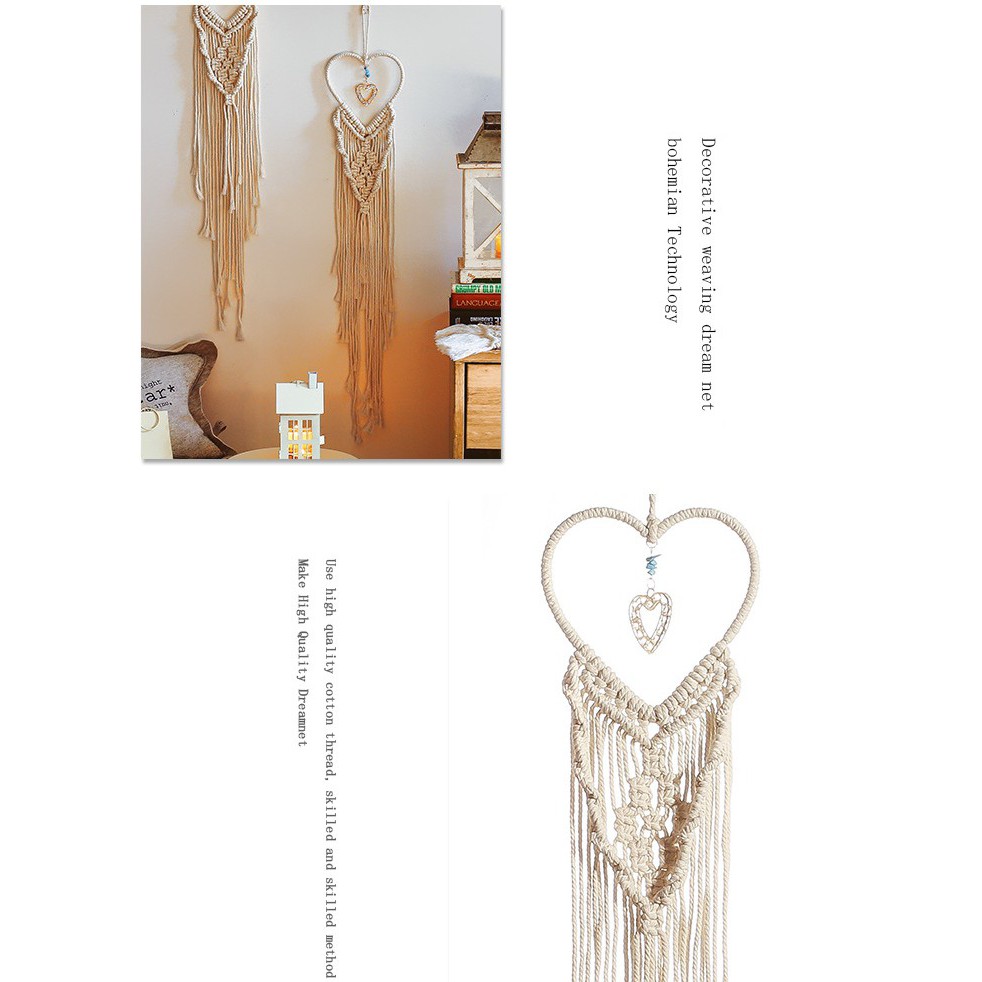 Dreamcatcher/ Thảm treo tường dệt thủ công bằng sợi bông trang trí nhà , quán cafe - hình trái tim