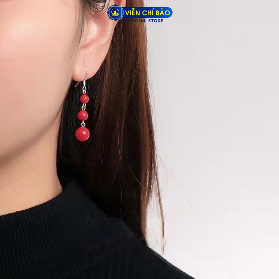 Bông tai bạc nữ chuỗi hạt châu đỏ chất liệu bạc 925 thời trang phụ kiện trang sức Viễn Chí Bảo B400235