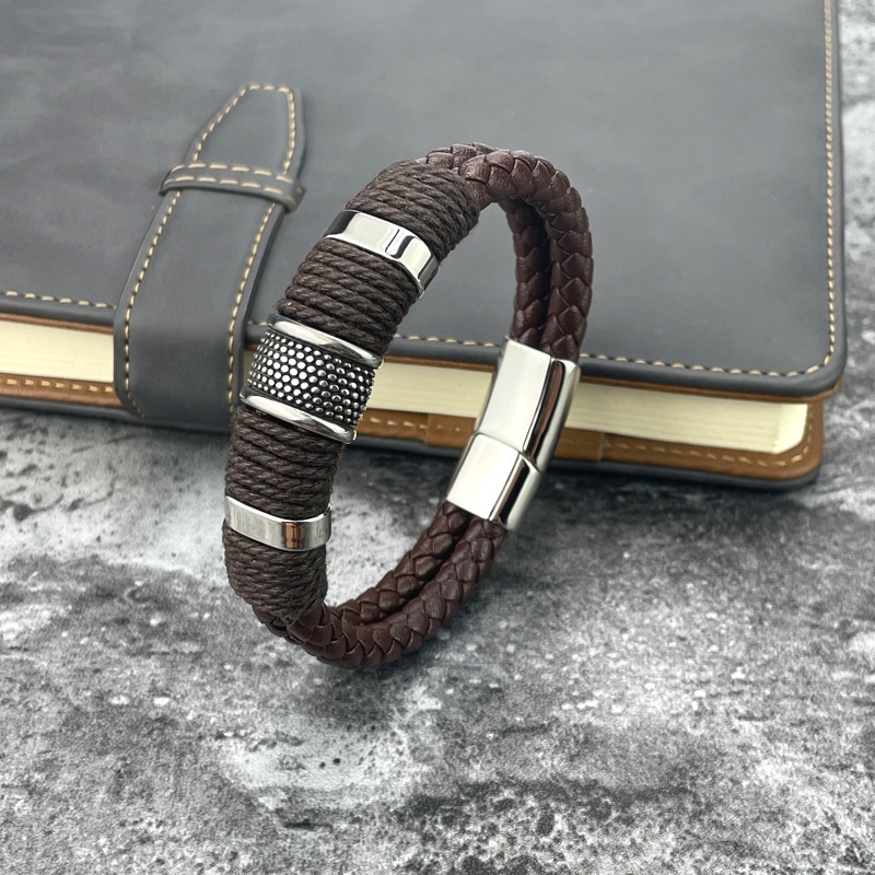 Vòng Tay Nam Lắc Tay Unisex Thời Trang Đeo Tay Nam Nữ Basic Astaaccessories Màu Đen - Vòng Tay Da RETRO