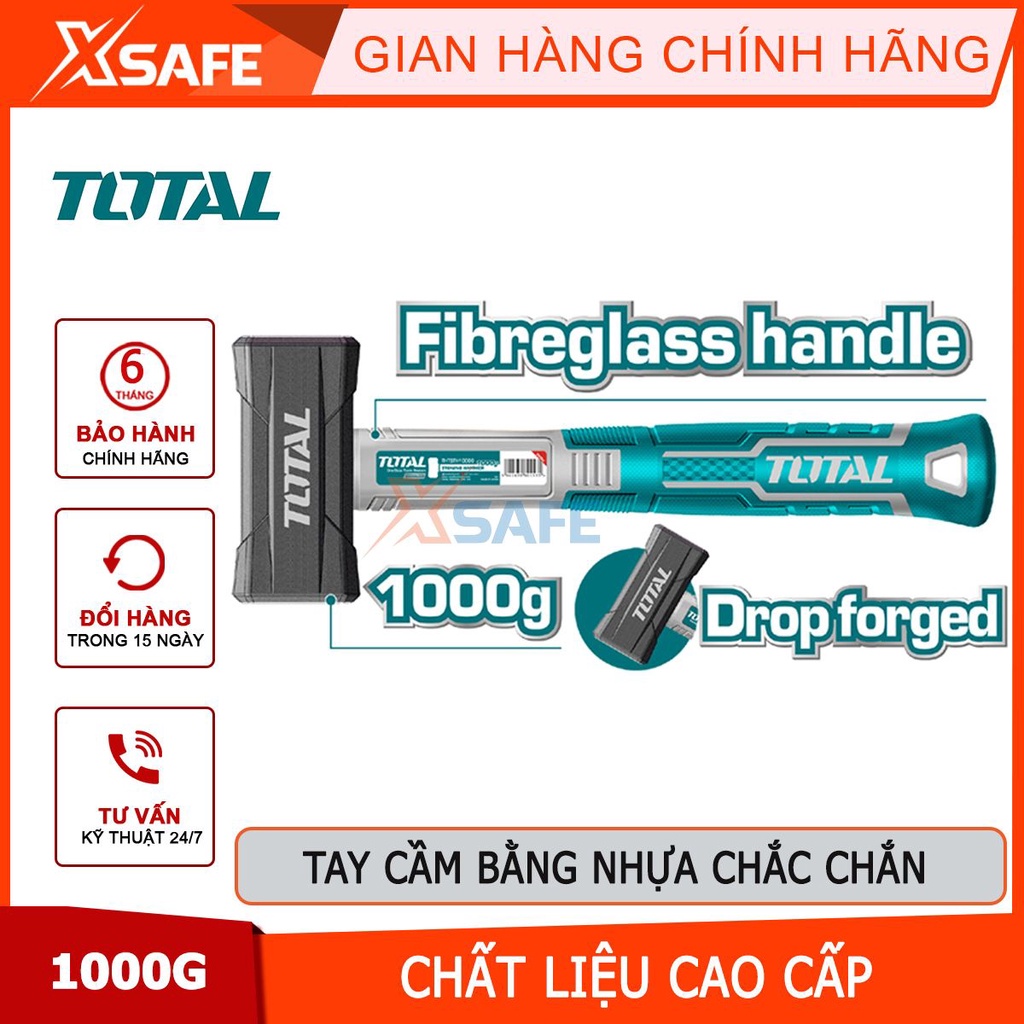 Búa tạ 1000g TOTAL THTSTH10006 thép cacbon 45, đầu búa đúc rèn nguyên khối, chịu nhiệt tốt [CHÍNH HÃNG][XSAFE]
