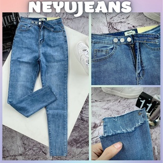 Quần Jean Nữ Skinny Ôm Co Giãn Chất Đẹp Ống Đứng Cạp Lưng Cao Tregging Kiểu 3 Nút Nổi Bật NEYU