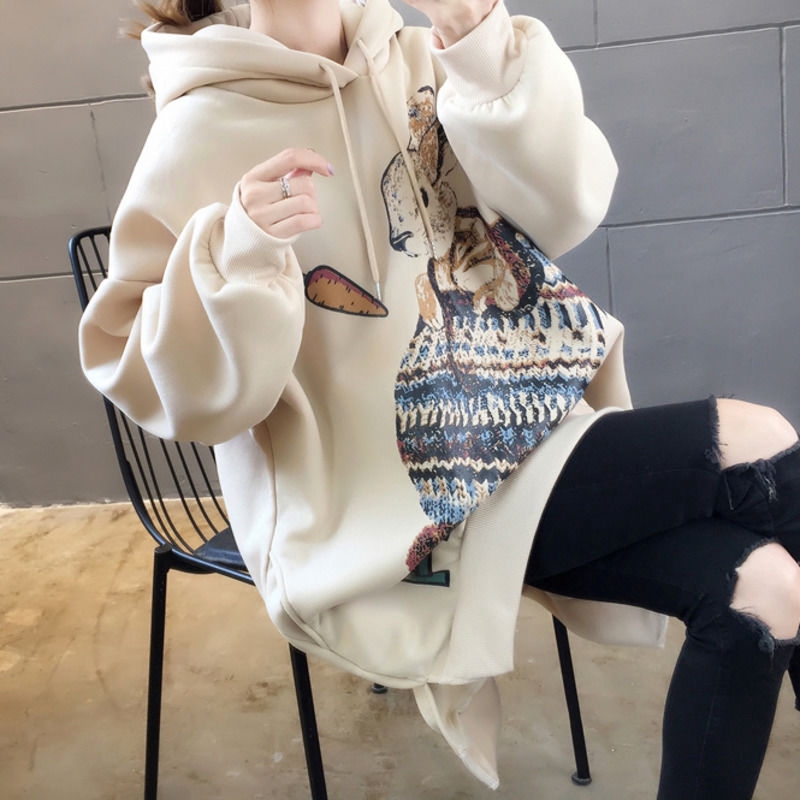 Áo hoodie tay dài in họa tiết hoạt hình xinh xắn