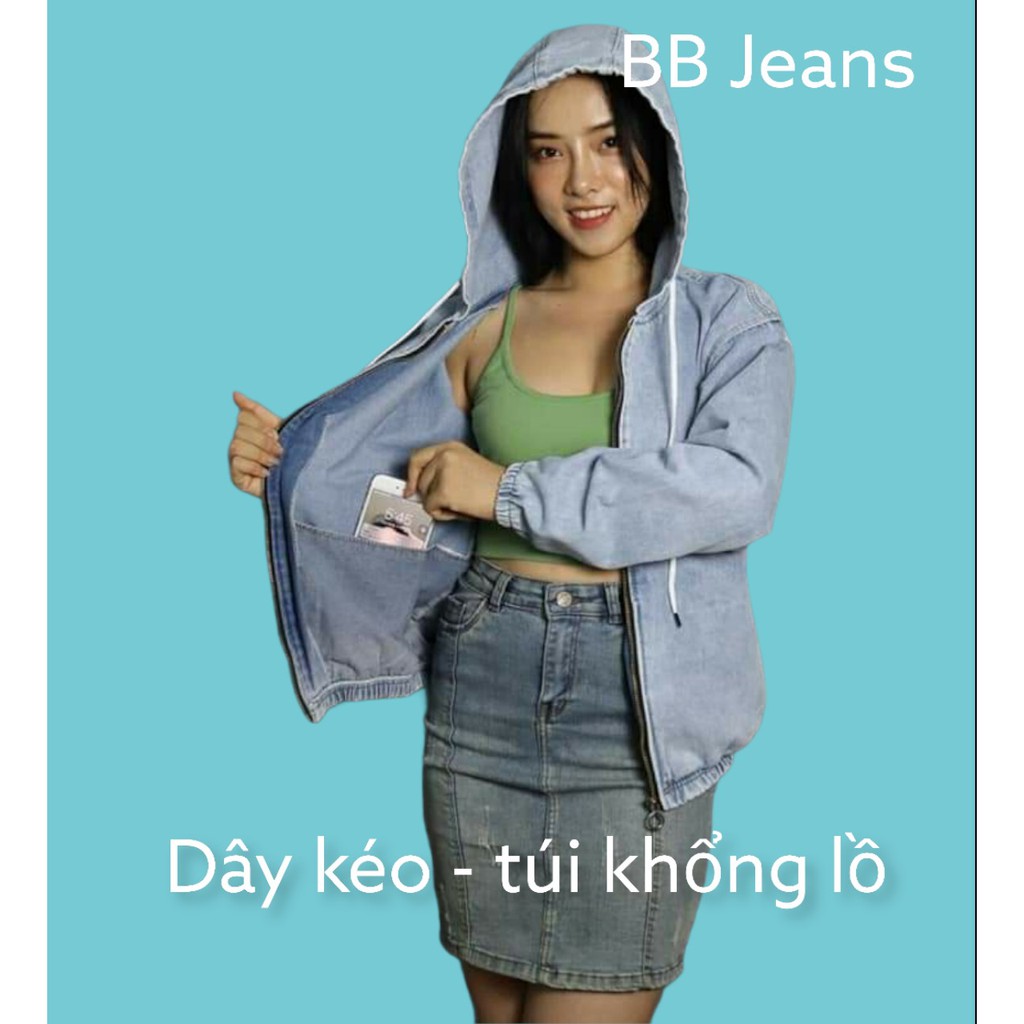 [Sỉ] Áo khoác jean nữ có mũ BB Jeans chuẩn nét sơ ni đẹp như xuân về form 39-65kg tại Panda