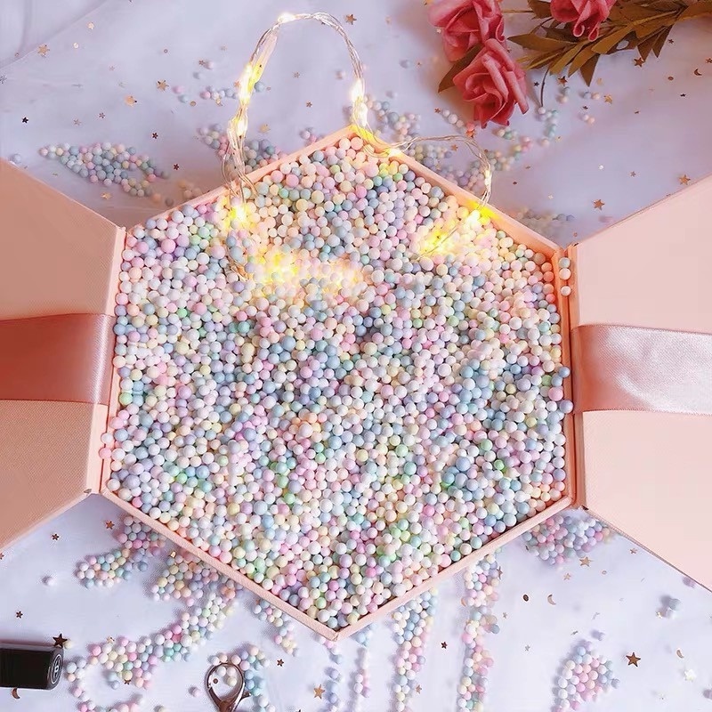 Gói 50/ 100g hạt xốp màu trơn dùng để trang trí hộp quà nhiều màu