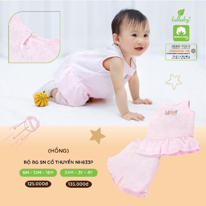 [Lullaby 2021] Bộ sát nách (Ba lỗ) BÉ GÁI cổ thuyền cao cấp (6m-4y)