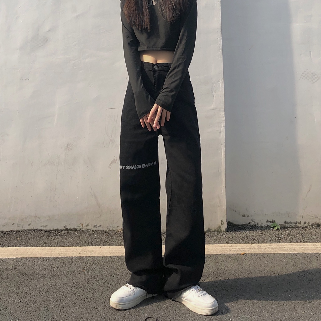 Quần jeans Nữ Lưng Cao Ống Rộng Thời Trang