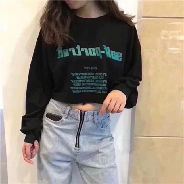 Áo croptop in chữ tay dài hót rần rần(sal) (KÈM ẢNH THÂT)