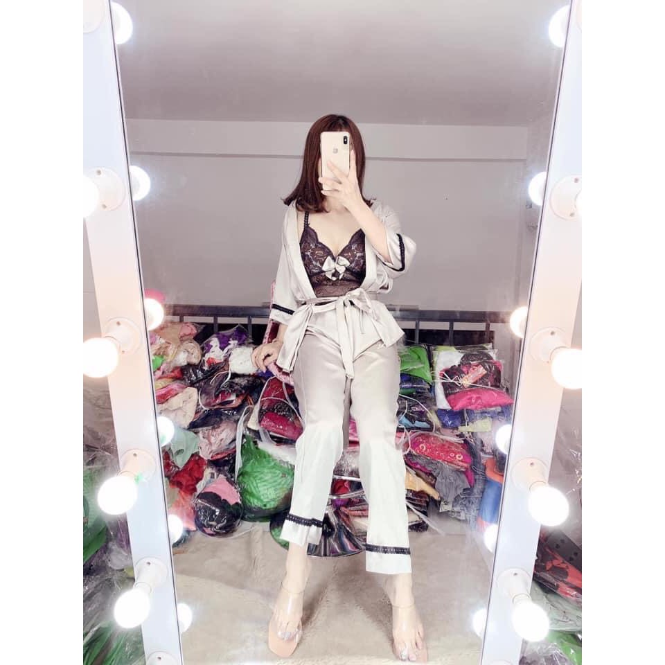 Đồ ngủ sét 3 món phi lụa (Hình thật)