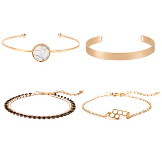 4 Pcs /Sets Gold Color Bohemian Cool Set Geometric Charm Bracelet Wrist Chain Women