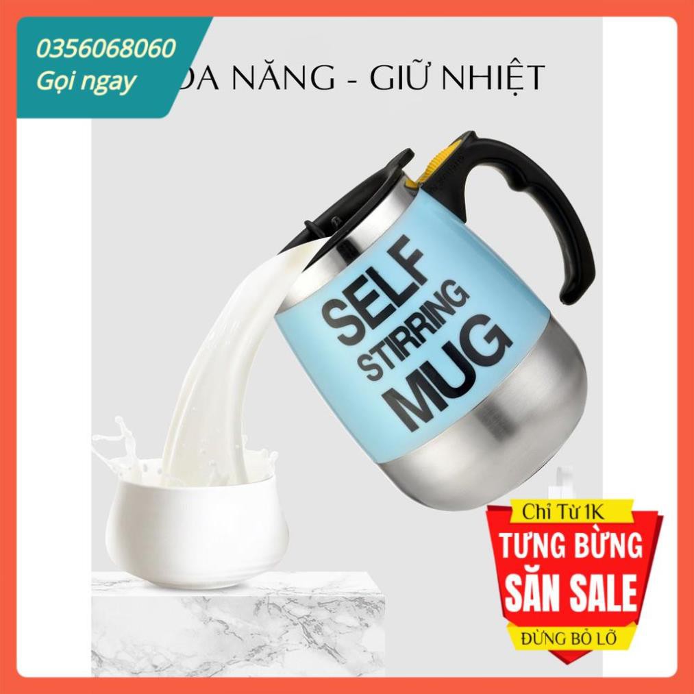 ⚡GIÁ HỦY DIỆT⚡Ly cốc Inox Self stirring mug tự khuấy thông minh dùng pin 6x8,5x13,5cm 450ml (Chọn màu)