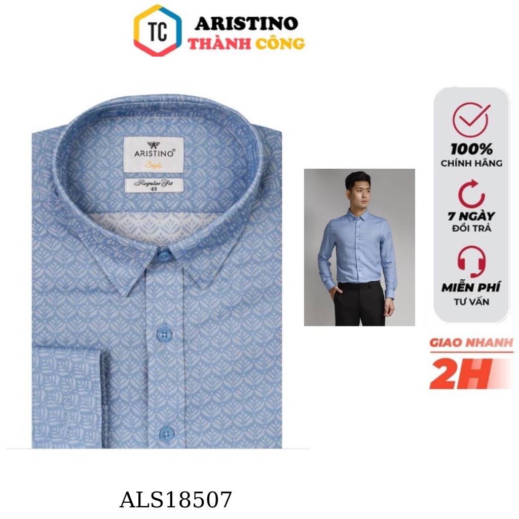 Áo sơ mi nam tay dài Aristino sọi sồi from rộng tà lượn ALS18507