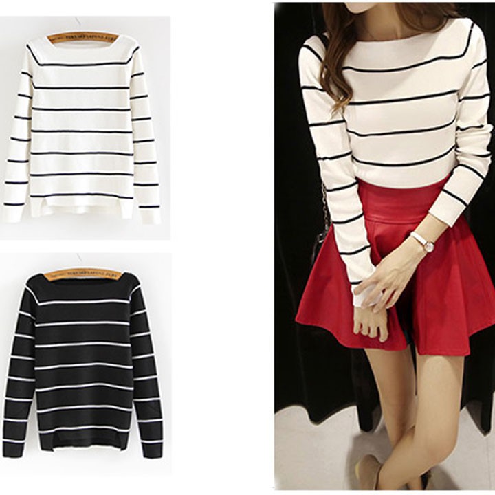 Áo len nữ xinh xắn họa tiết kẻ sọc
