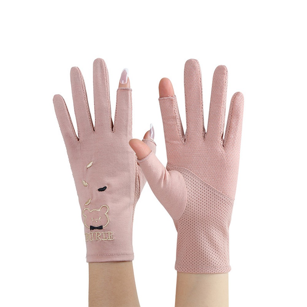 Đôi găng tay lưới thêu hình mặt gấu thời trang nữ tính