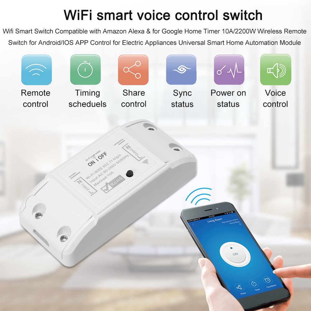 Tuya WiFi Smart Switch 10A/2200W Wireless Remote Switch Timer APP Control Smart Home for Amazon Alexa Google Home best3665