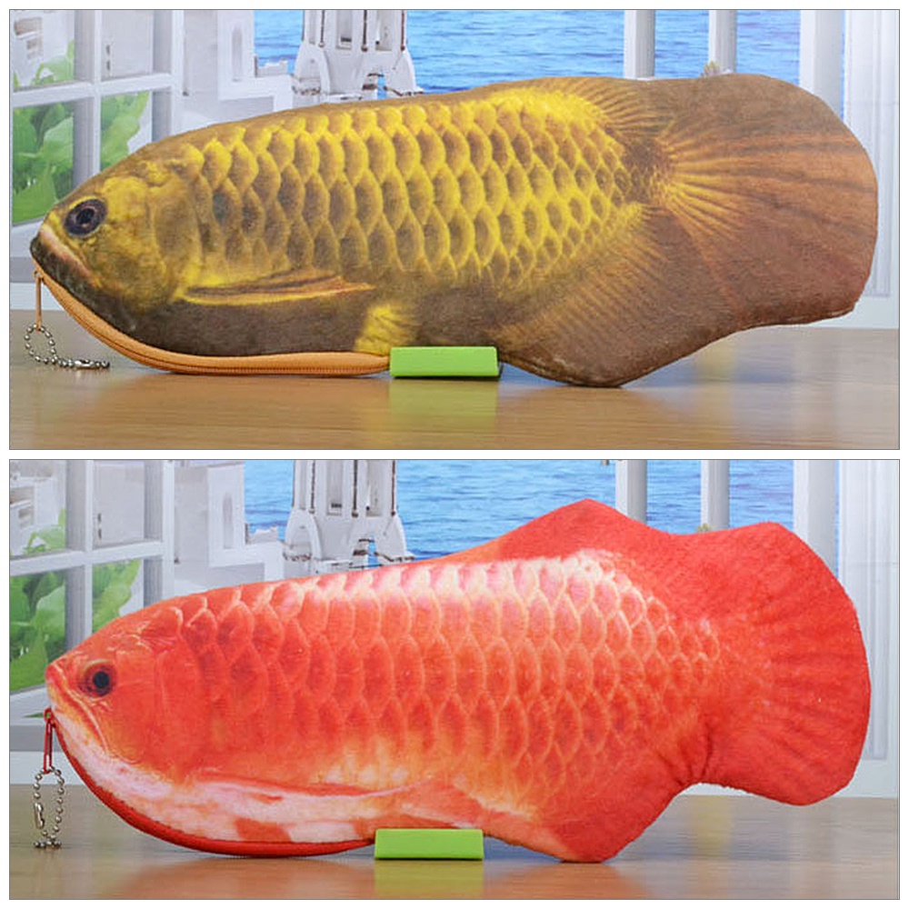 Túi đựng bút hình chú cá vàng 3D sáng tạo có khóa kéo sức chứa lớn dành cho học sinh