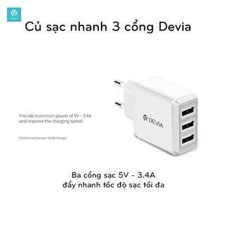Củ sạc nhanh Devia 3 cổng USB- Hàng chính hãng
