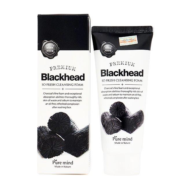 Sữa rửa mặt làm sạch sâu chiết xuất từ than hoạt tính PURE MIND BLACKHEAD SO FRESH CLEANSING FOAM - Hàn Quốc Chính Hãng