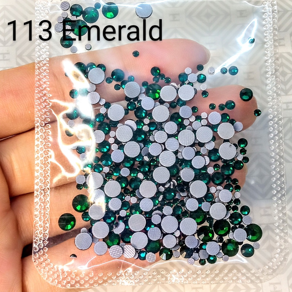 ĐÁ ĐÍNH NAIL -113 EMERALD  - TÚI MIX SIZE -ĐÁ CHÂN KEO LƯỚI