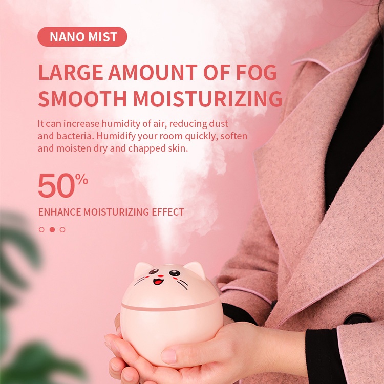 Máy phun sương tạo độ ẩm sạc USB kiểu dáng mèo nhỏ may mắn dễ thương