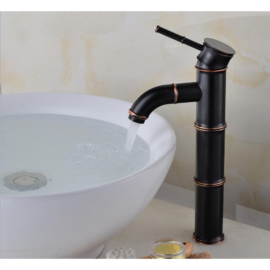 Vòi lavabo cao giả cổ nóng lạnh màu đen cao cấp MS3- dùng cho lavabo đặt bàn