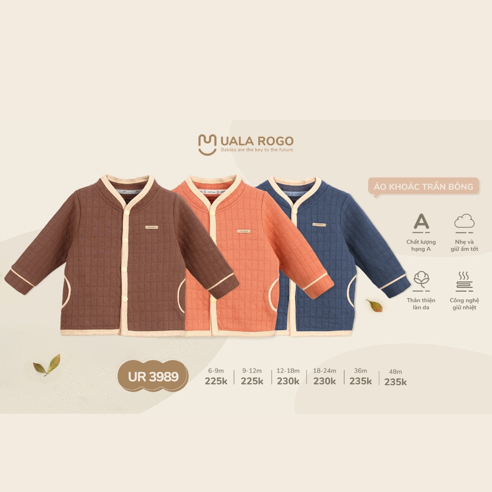 Áo khoác trần bông Ualarogo 6 tháng - 4 tuổi cúc giữa 2 túi dáng hàn quốc 3989