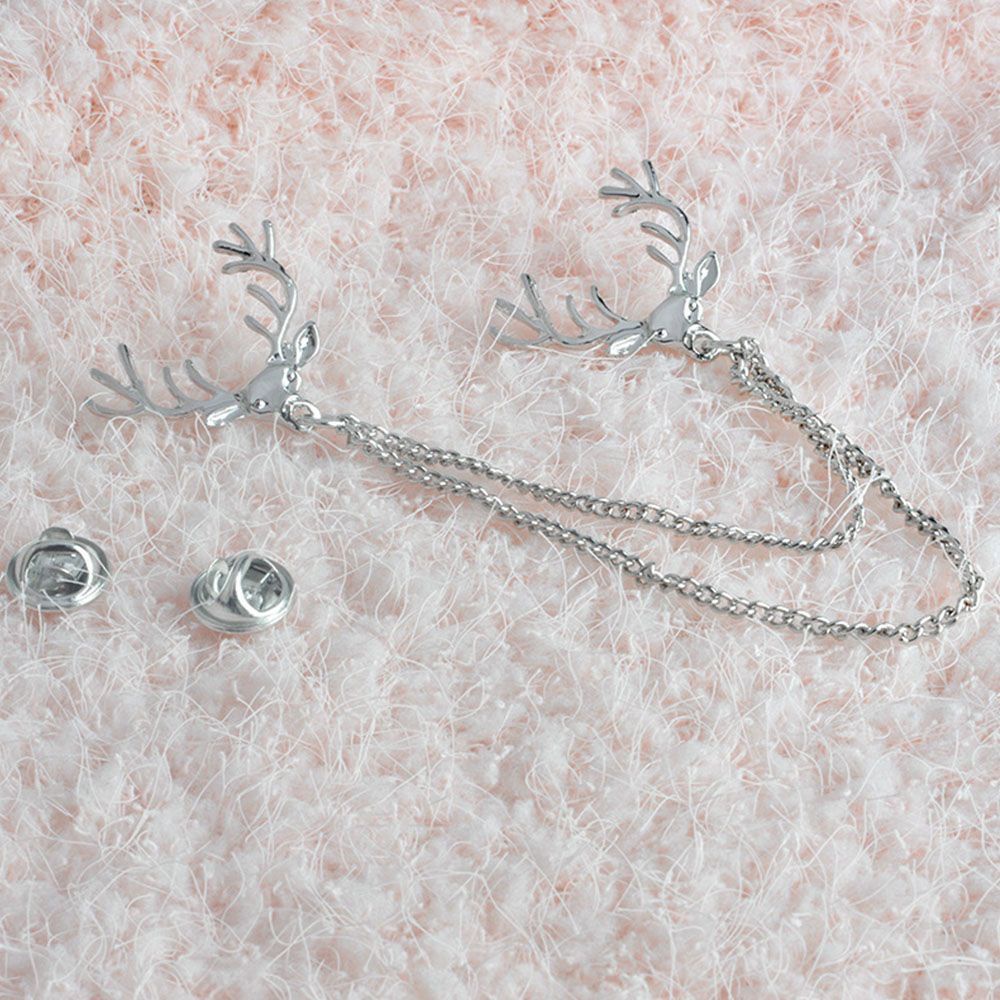 Ghim Cài Áo Hình Sừng Hươu Phối Dây Xích Đôi Thời Trang