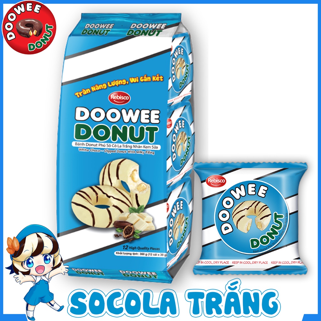 Bánh bông lan - Doowee Donut - Vị socola trắng nhân kem sữa - Túi 12 cái/ 360 Gram