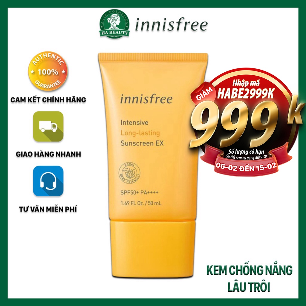 Kem chống nắng lâu trôi dưỡng ẩm innisfree Intensive Long Lasting Sunscreen SPF50+ PA++++ 50ml