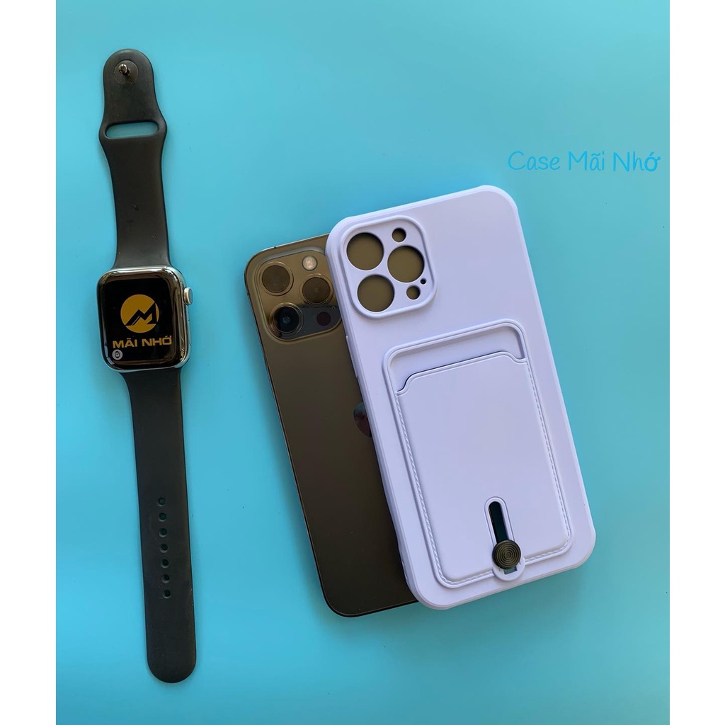Ốp iphone tím ngăn đựng thẻ. Bảo vệ camera