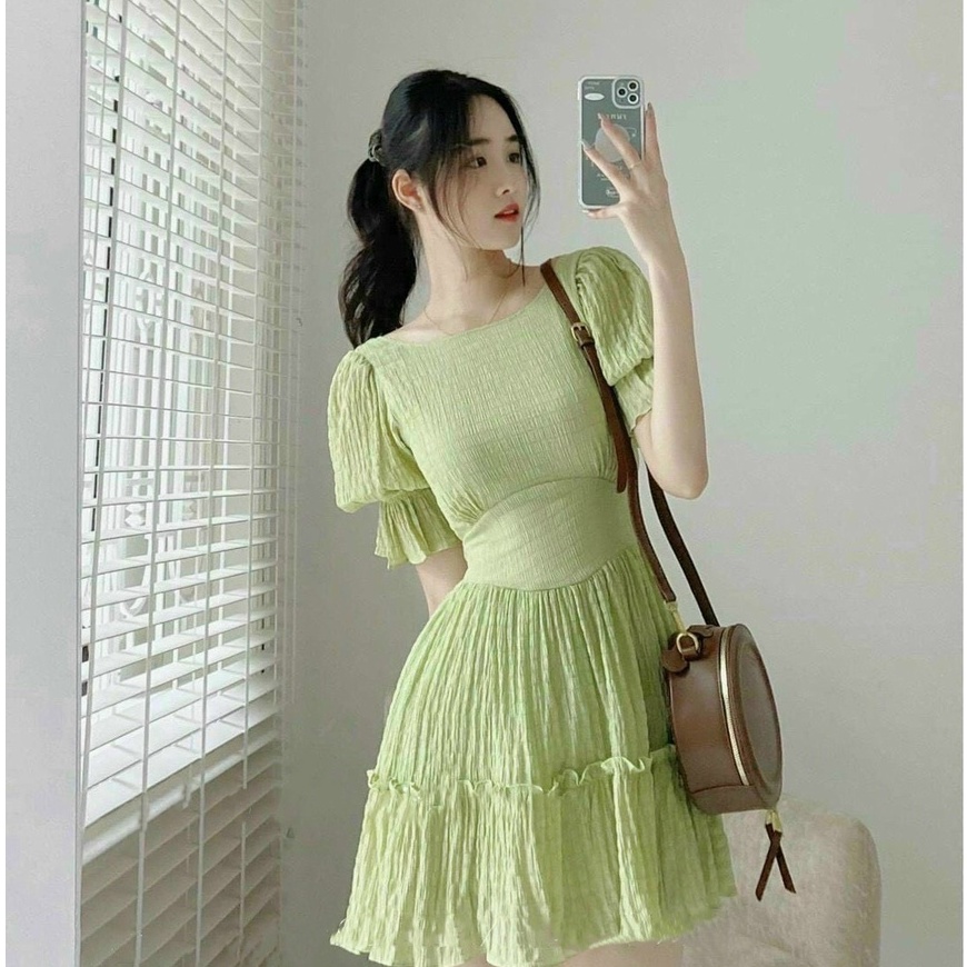 ĐẦM VÁY NỮ MIDI NGẮN TAY ĐIỆU ĐÀ THÍCH HỢP ĐI CHƠI ĐI BIỂN VẢI XỐP CÓ LÓT TRONG (CÓ MÚT)