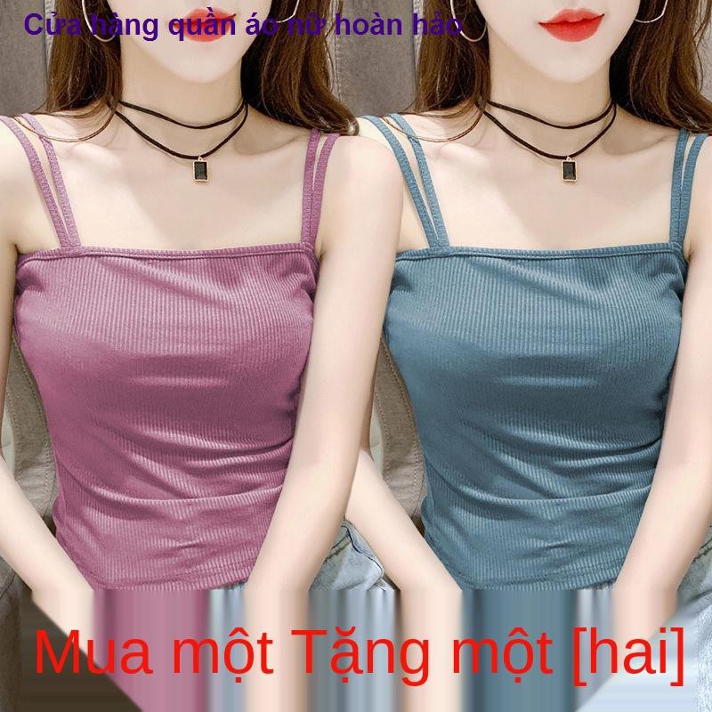 áo nữÁo yếm lụa băng một mảnh / hai dành cho nữ năm 2021 Thời trang mới mùa hè Màu đỏ lưới mặc không tay bên tro