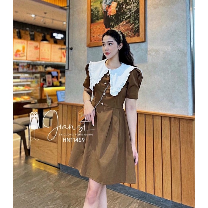 VÁY XOÈ CỔ PHỐI NÚT NGỌC