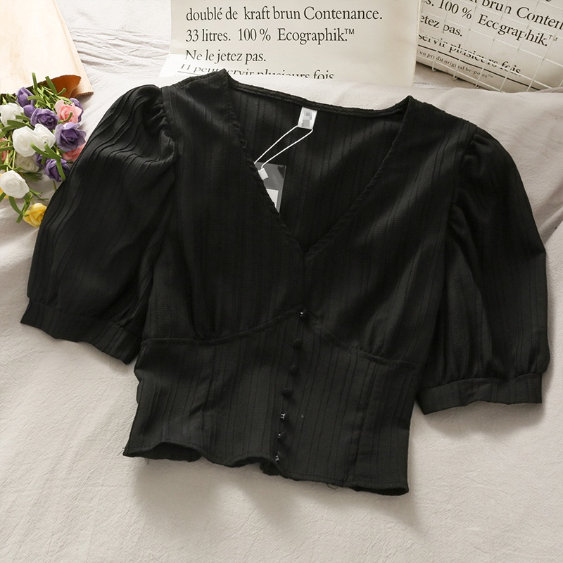 Áo kiểu nữ đẹp bánh bèo tiểu thư Hàn Quốc sexy crotop tay phồng mùa hè AKN004