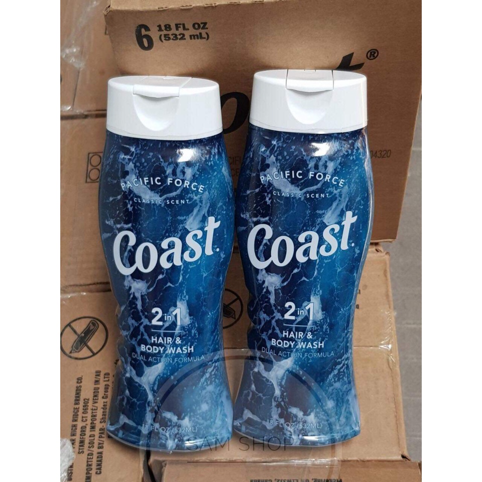 Sữa tắm gội Coast cho nam 2in1 làm sạch cơ thể và ngăn mùi hiệu quả 532ml Mỹ