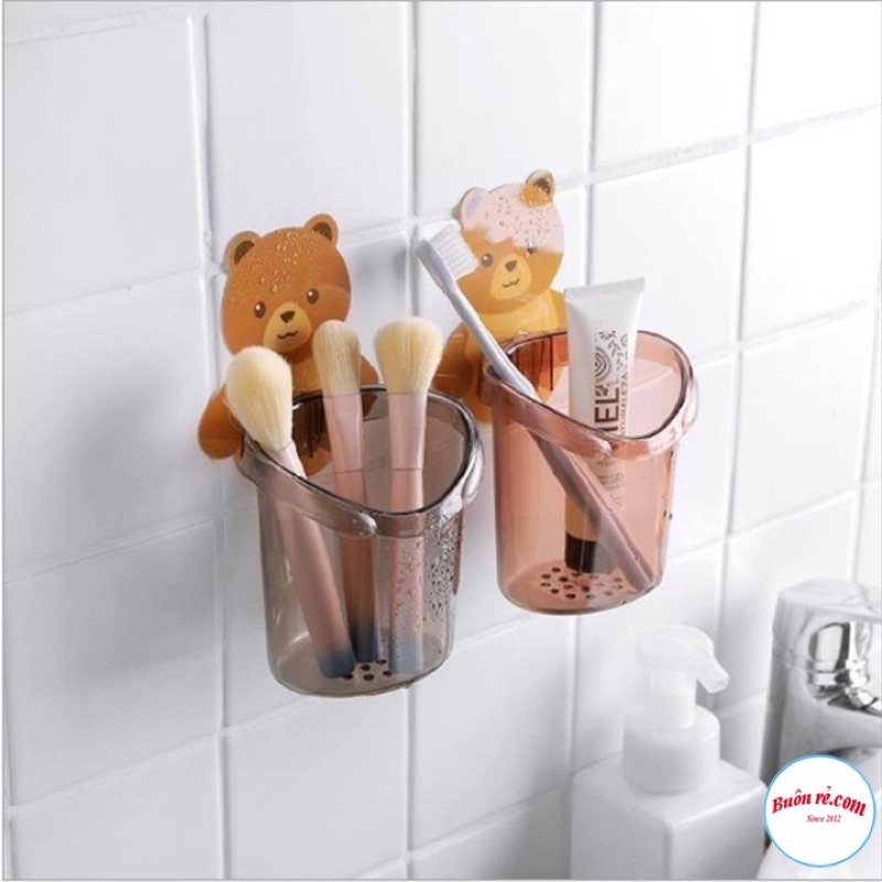 Ly Cốc Dán Tường Hình Gấu Nâu Đựng Bàn Chải, Kem Đánh Răng, Đồ Dùng Nhà Tắm