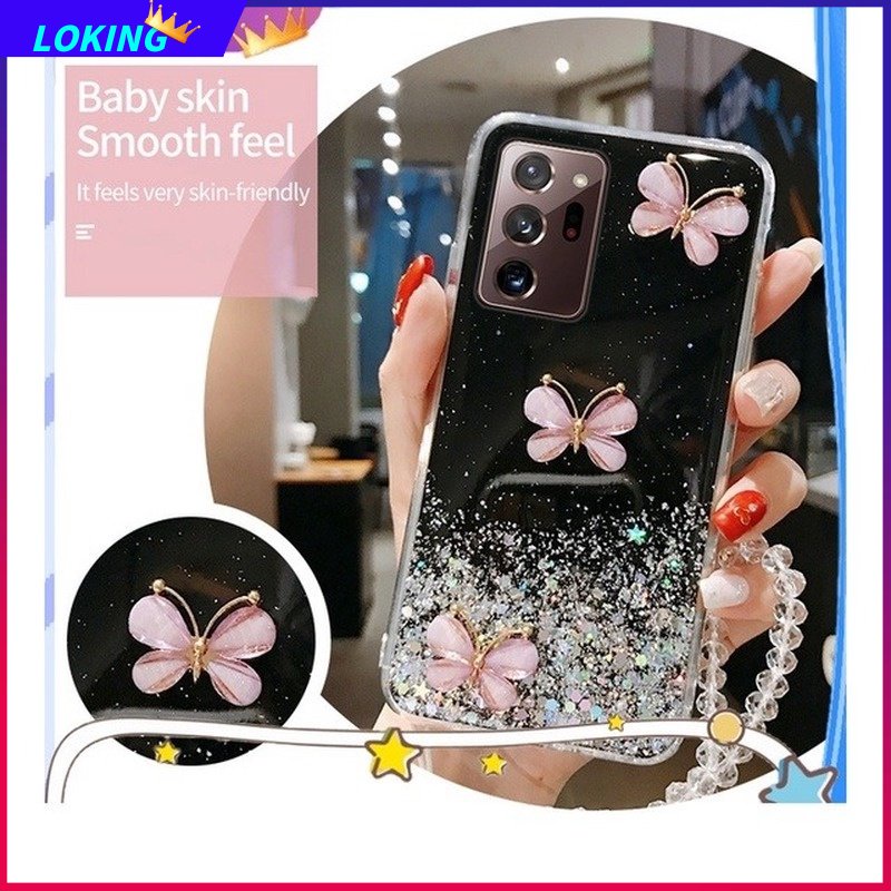 Ốp Điện Thoại Silicon Hình Bướm 3D Lấp Lánh Gắn Dây Đeo Cho OPPO Reno 8 8Pro 8Z 8T Reno 7 7Pro 7Z 6Z 5Z