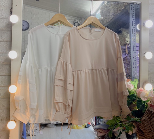 [Mã WAP15 hoàn 15% xu đơn 150k] [HOT TREND] Áo babydoll xếp ly tay 2 màu trắng, be (ảnh thật cuối) | BigBuy360 - bigbuy360.vn