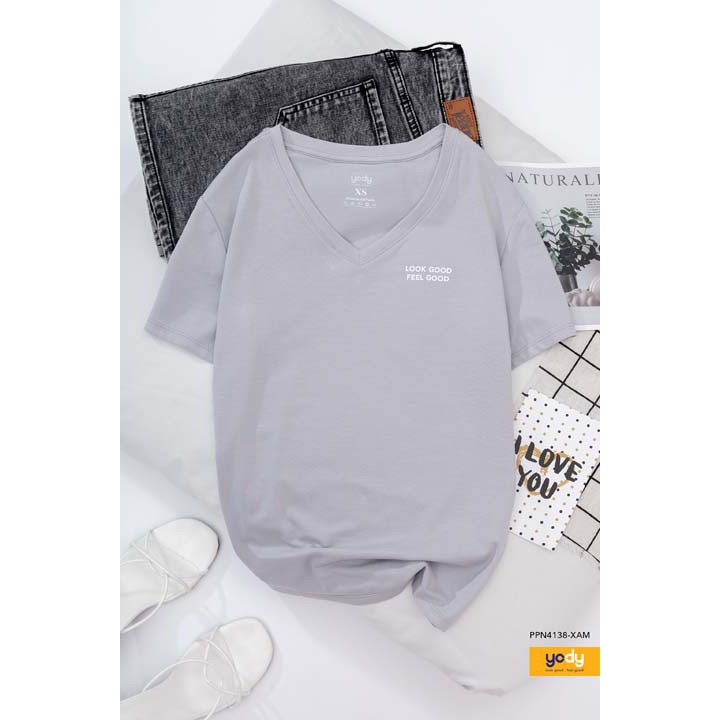 [ Mã WASTRUN4 giảm 10% tối đa 30K đơn 99K] Áo thun nữ trơn cổ tim basic cotton YODY PPN4138