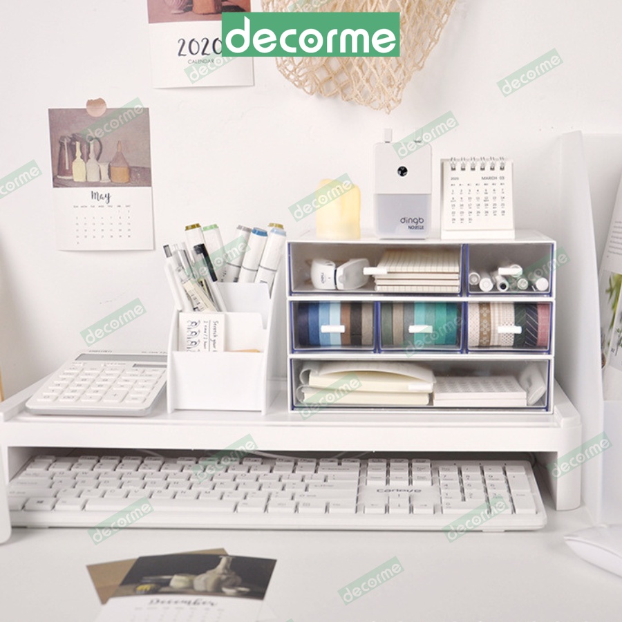 Tủ decor bàn học DecorMe kệ đựng bút trong suốt có thể xếp chồng lên nhau thành tủ mini trang trí bàn học