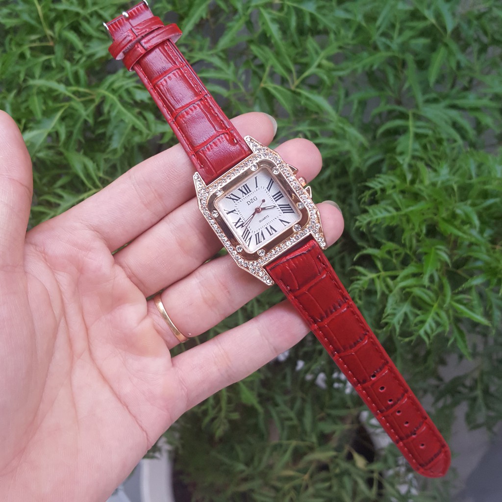 Đồng Hồ Nữ Thời Trang DZG Mặt Vuông Dây Da Đính Đá Sang Trọng | BigBuy360 - bigbuy360.vn
