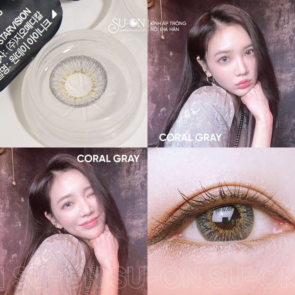 Lens 1 ngày Olens CORAL GRAY áp tròng 14,2mm, xám xanh tây Hàn Quốc, siêu êm đeo 24h