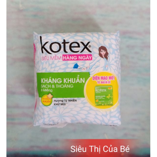 Băng vệ sinh Kotex hàng ngày kháng khuẩn bịch 8 miếng