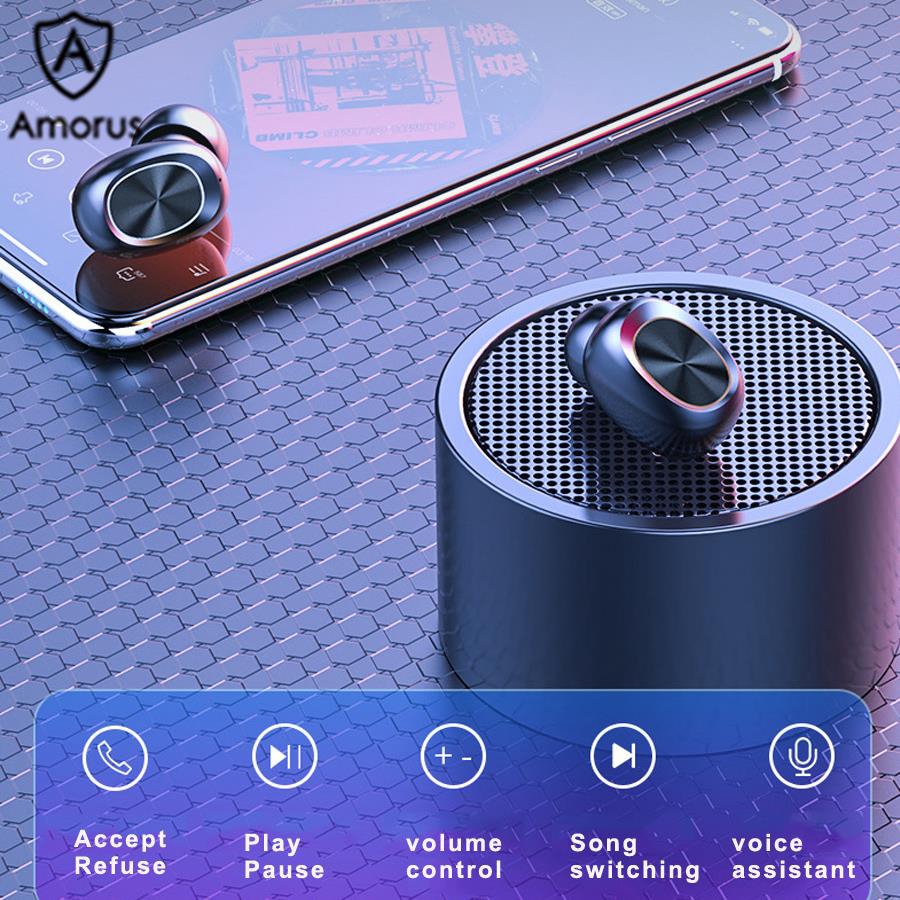 Tai Nghe Đôi Nhét Tai Không Dây Bluetooth 5.0 TWS Mini Amorus Thiết Kế Cảm Ứng Chất Lượng Cao