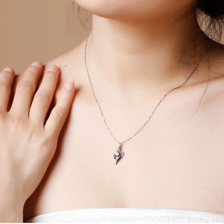Dây Chuyền Xi Bạc 925 Mặt Lá Đính Đá