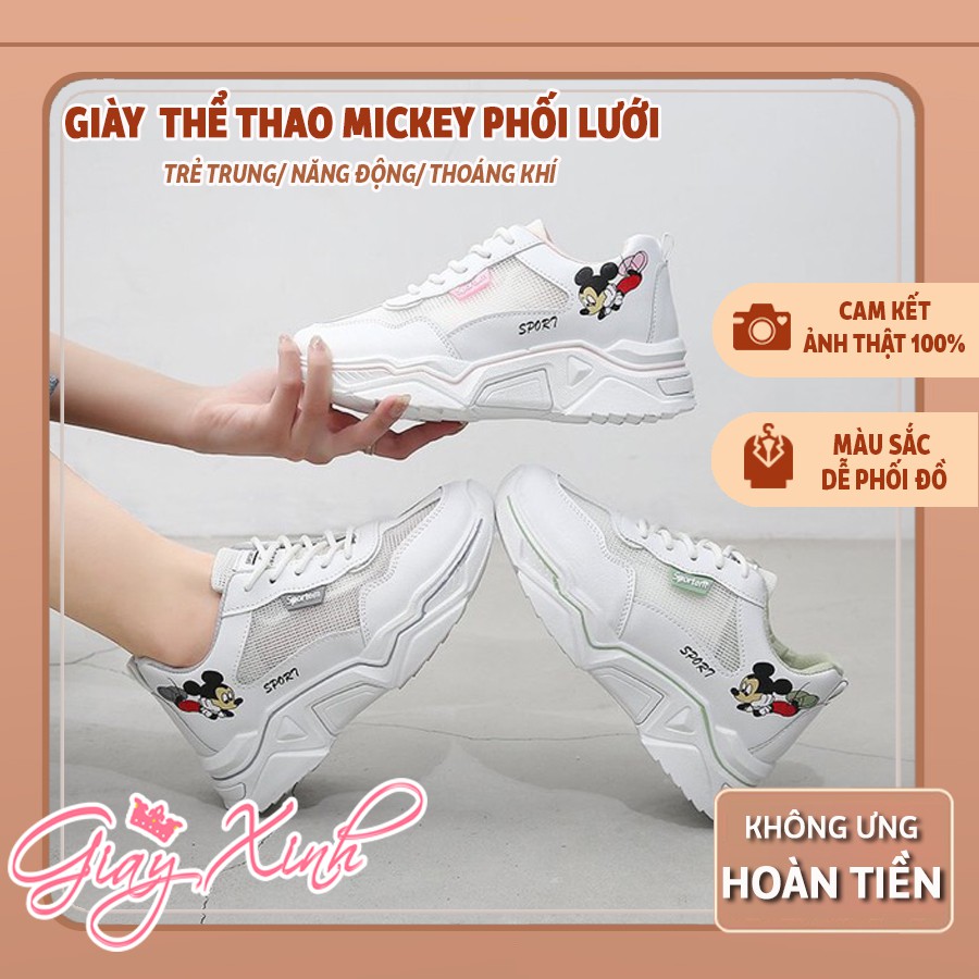 Giày thể thao nữ chuột mickey, giày thể thao phối lưới thoáng khí