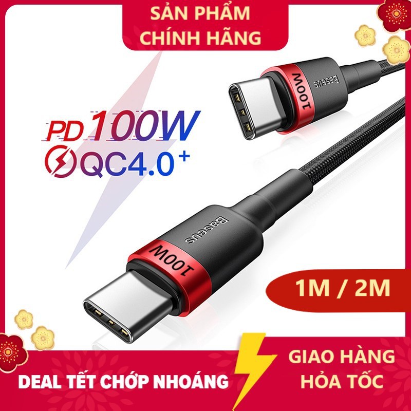 Cáp bện nylon siêu tốc độ BASEUS USB-C ra USB-C PD 3.0/QC 4.0 100W (20V/5A) Hàng chính hãng