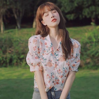 áo sơ mi nữ hàn quốc hoa nhí tiểu thư croptop kiểu tay phồng croptop nhíu ngực công sở đi biển hot