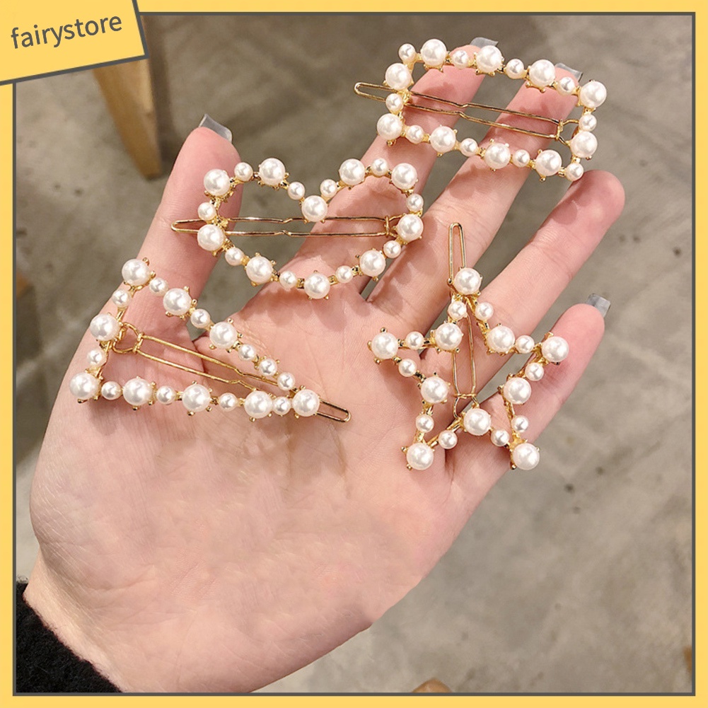 Kẹp tóc hình lá đính ngọc trai giả thanh lịch dành cho nữ