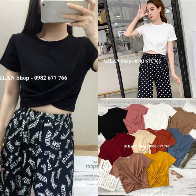 Áo phông croptop xoắn eo nhiều màu style